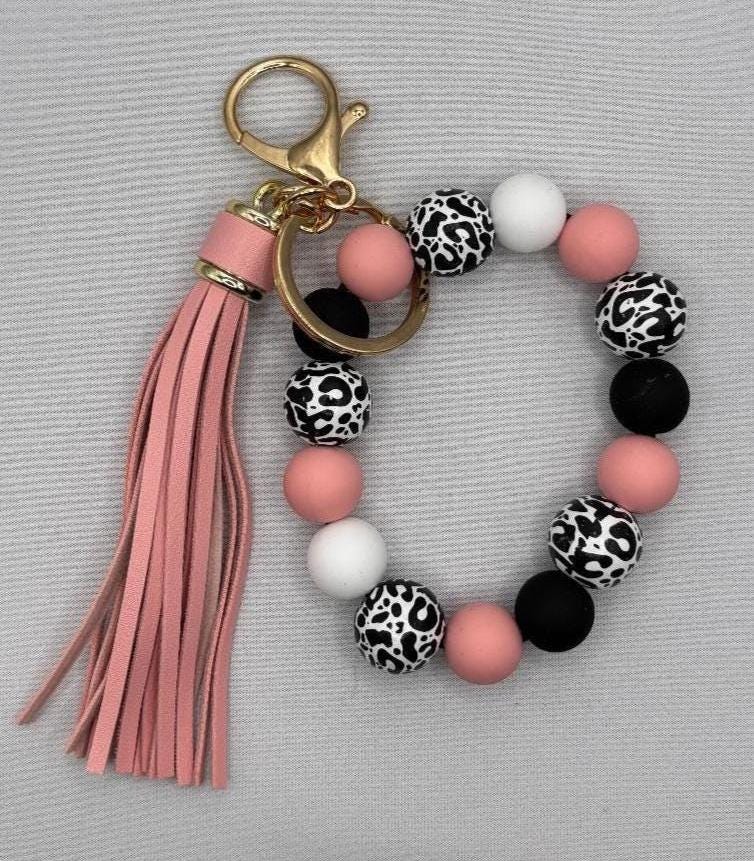 Wristlet Keychain, wristlet, Keychain, Stocking Stuffer, Gift, Silicone wristlet, Silicone bracelet, key holder, bead keychain, bead