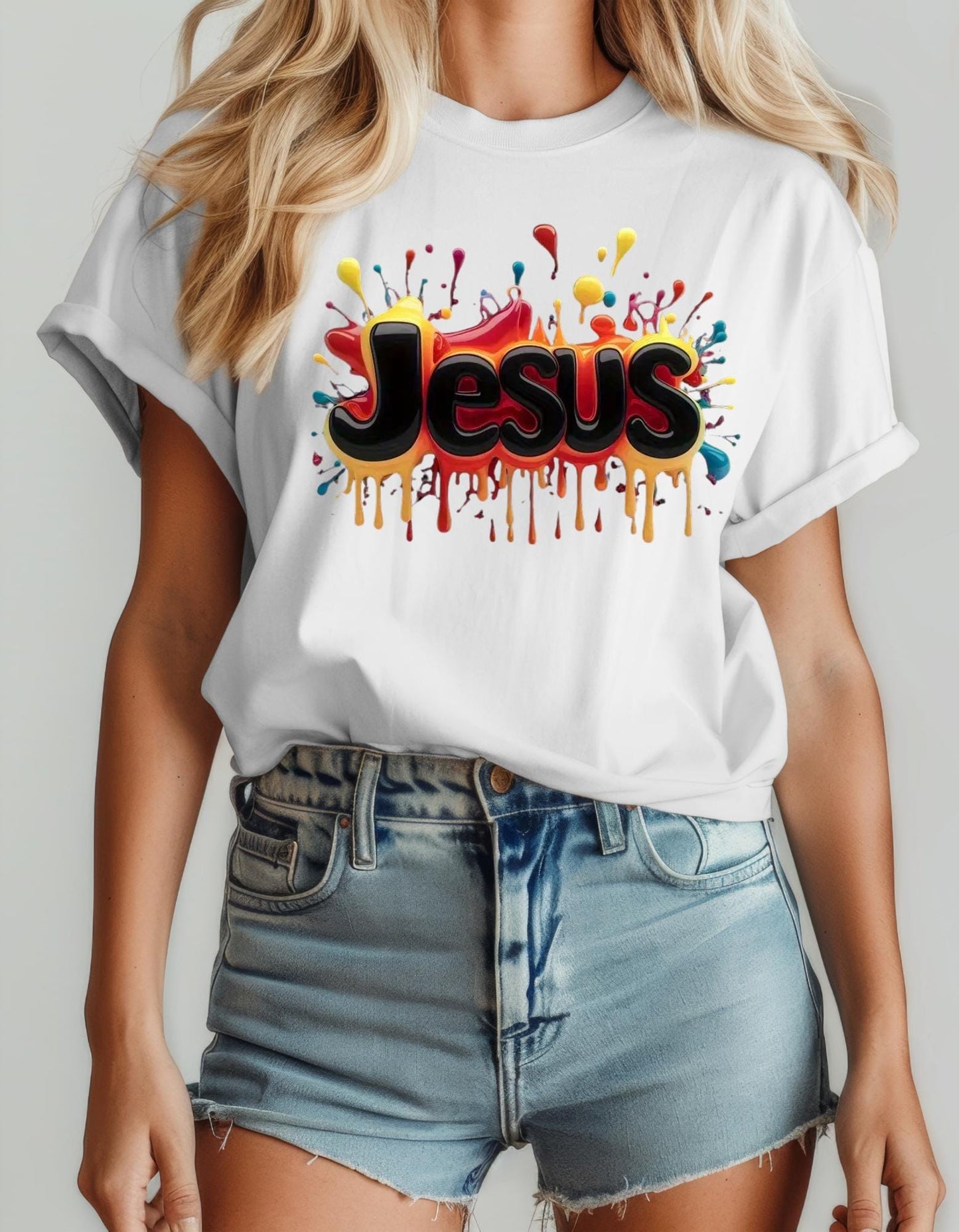 Jesus Paint Splatter T-shirt, Jesus T-shirt, DTF, Christian, Colorful, Faith, Religious, Inspirational T-shirt, Heat Transfer